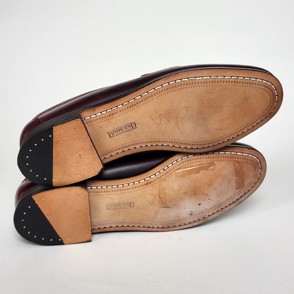 Vintage 90s Lands End Oxblood Leather Tassel Loafers Preppy Ivy USA 11 W 440358 - Picture 5 of 11